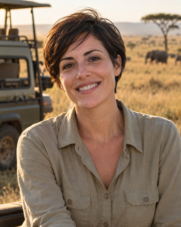 Lara durante su safari de luna de miel en Kenia
